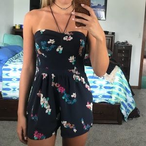 American Eagle Navy Blue Floral Romper